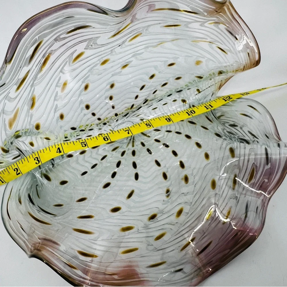 Signed LaChaussee Art HandBlown Glass Clam Shell Sculpture Artist Signed 10" W - Picture 14 of 16